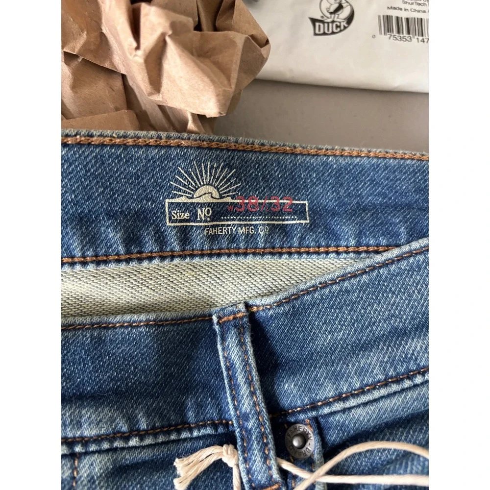 Faherty Stretch Terry Jeans Mens 38x32 Indigo Blue Straight Leg MBC0025 NEW